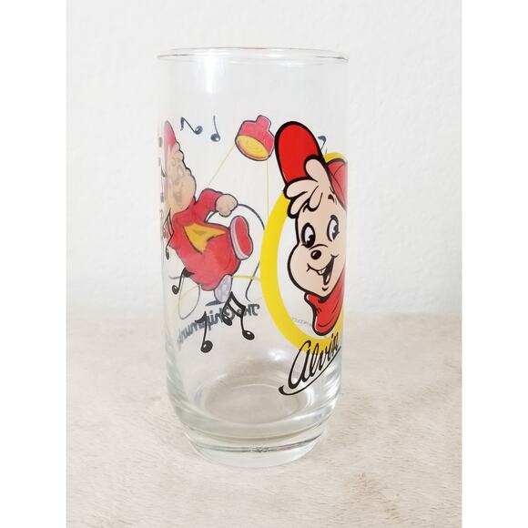 Alvin The Chipmunks Drinking Clear Glass Tumbler 16oz Drinkware Year 1985 6" - Picture 4 of 13